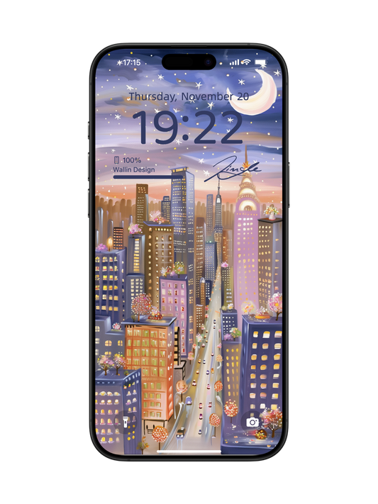 "Dreamy City Nightscape" Phone Wallpaper