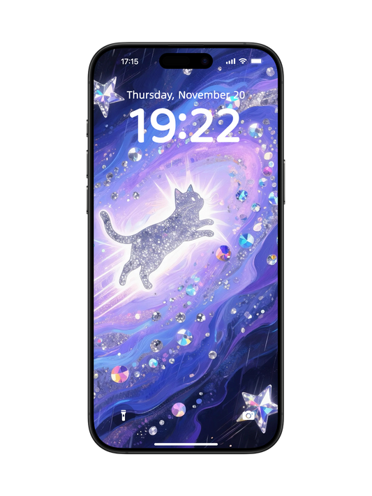 "Lucky Energy Sprite Cat: Starry Leap" Phone Wallpaper