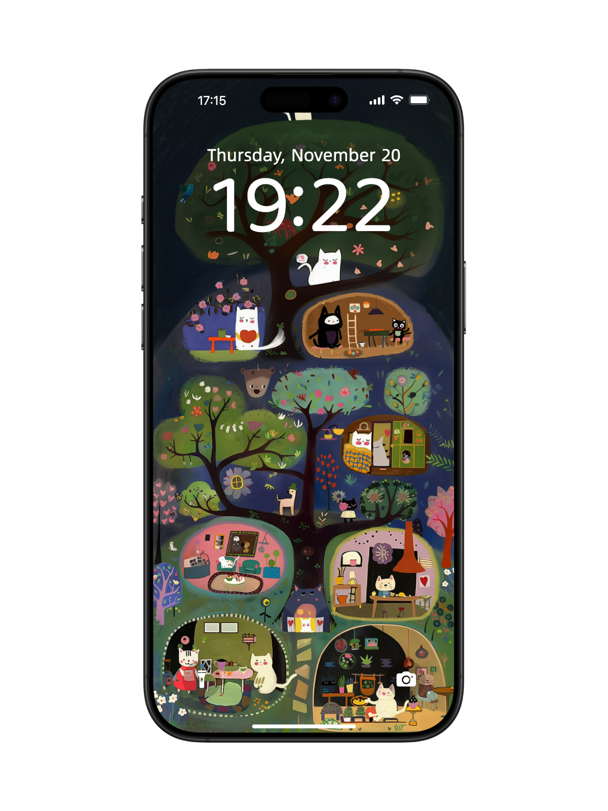 "Whimsical Cat Treehouses" Phone Wallpaper