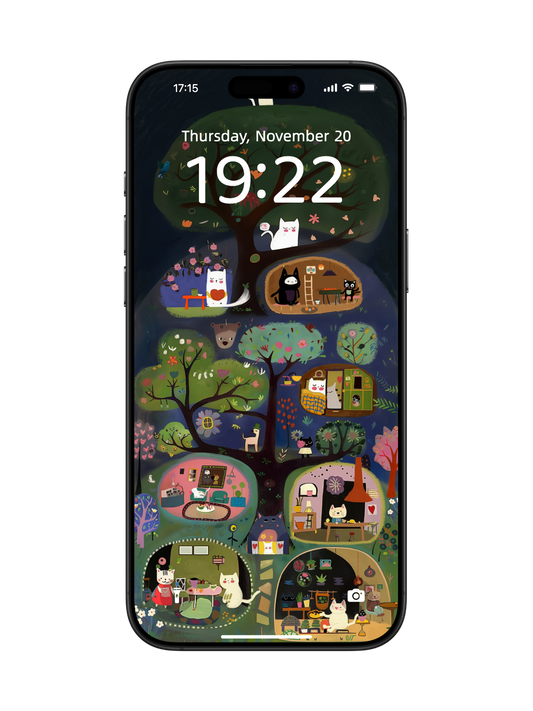 "Whimsical Cat Treehouses" Phone Wallpaper