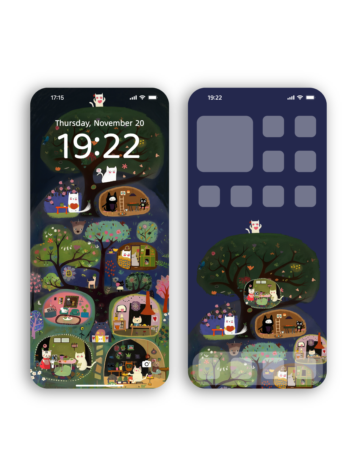 "Whimsical Cat Treehouses" Phone Wallpaper