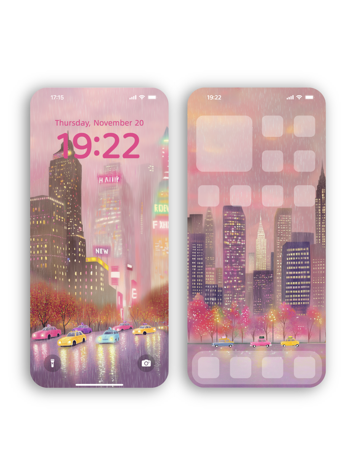 “Pastel Rainy Cityscape” Phone Wallpaper