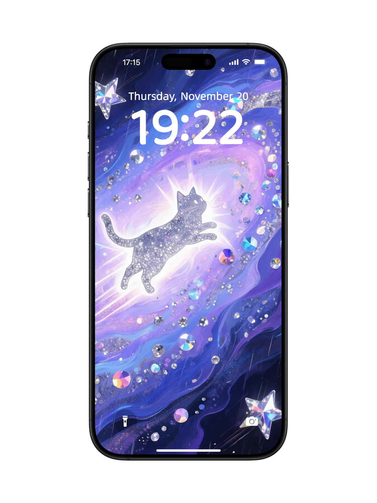 "Lucky Energy Sprite Cat: Starry Leap" Phone Wallpaper