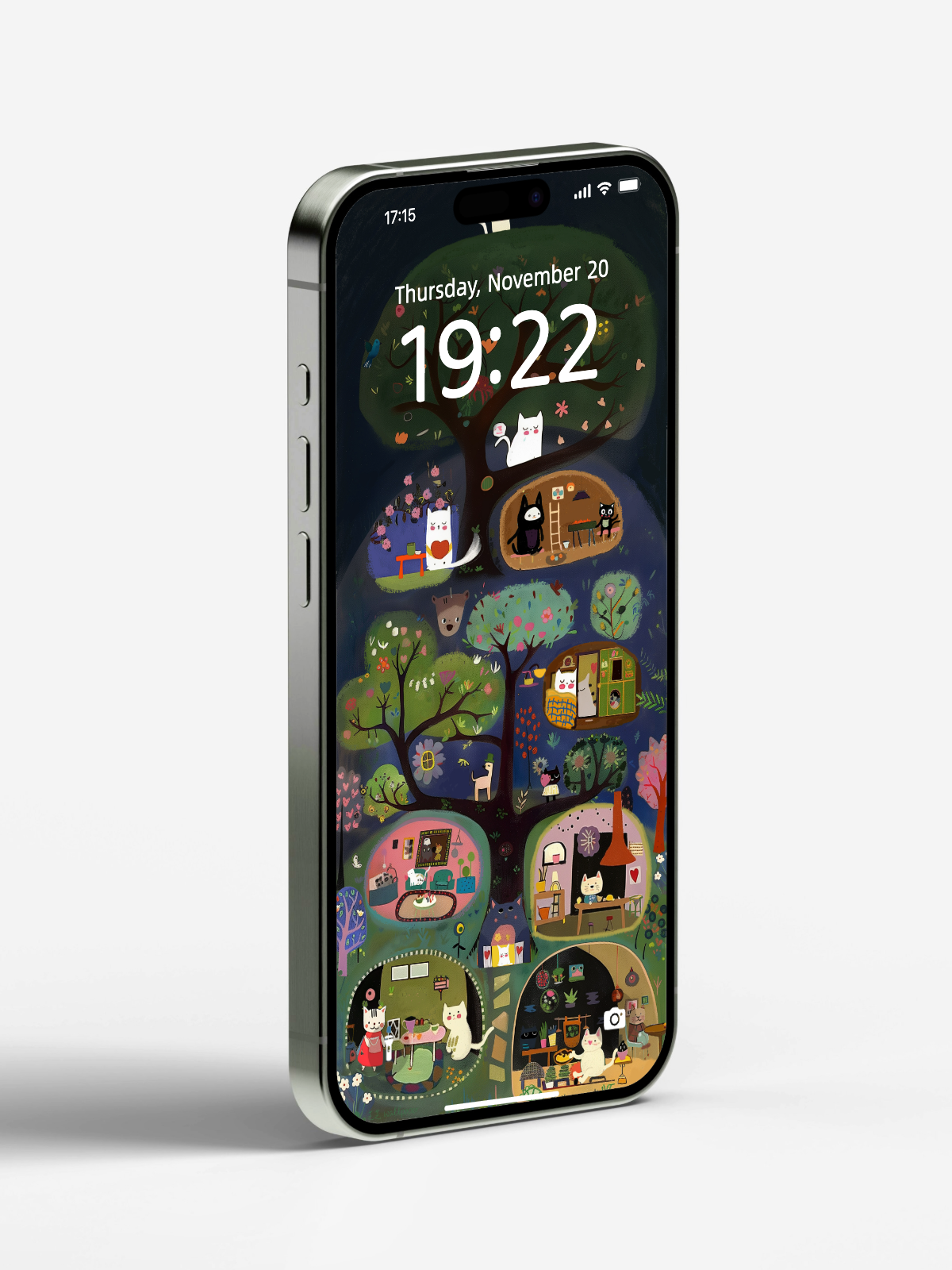 "Whimsical Cat Treehouses" Phone Wallpaper