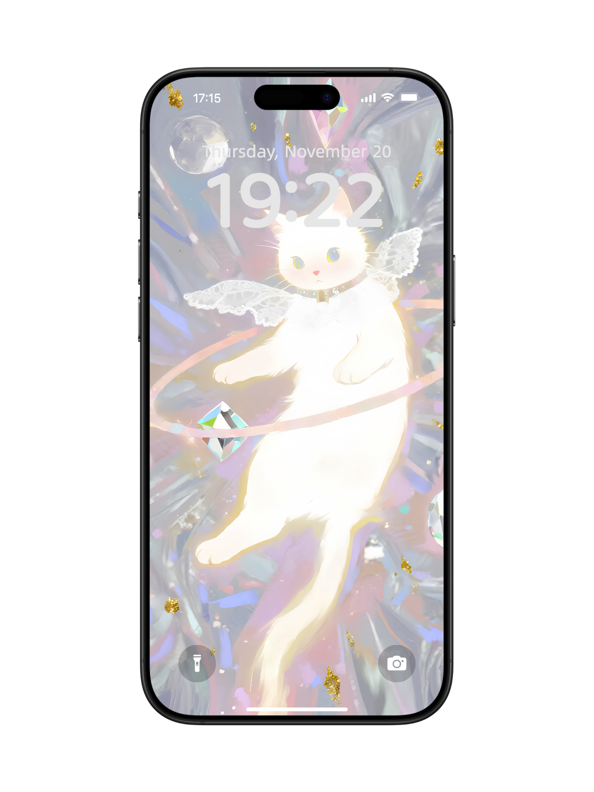 “Angelic Kitty: Sparkle & Wings” Phone Wallpaper