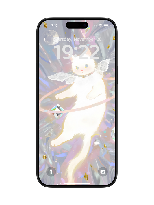 “Angelic Kitty: Sparkle & Wings” Phone Wallpaper